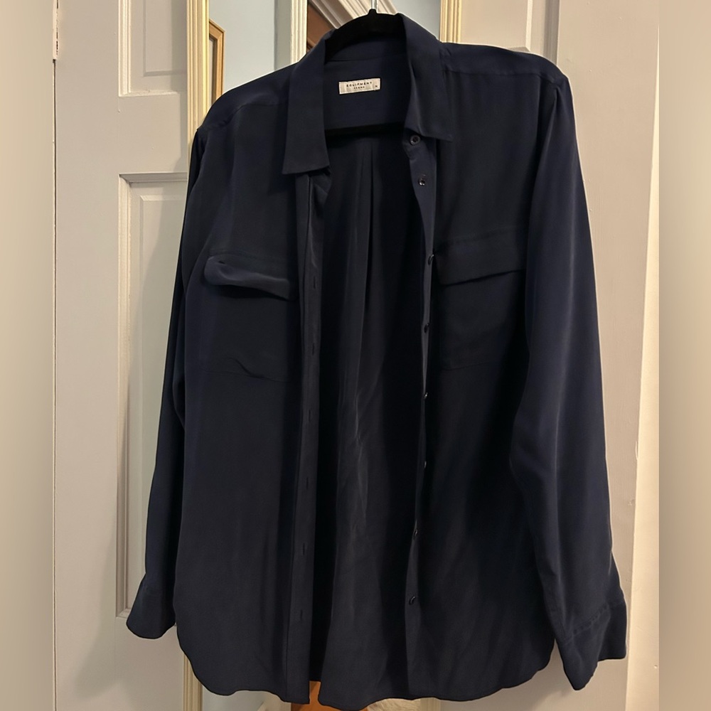 Dusky blue silk shirt - long sleeve, button down